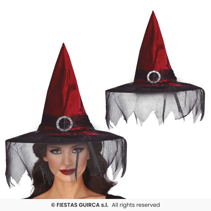 CAPPELLO DA STREGA CON VELO PIUME E STRASS