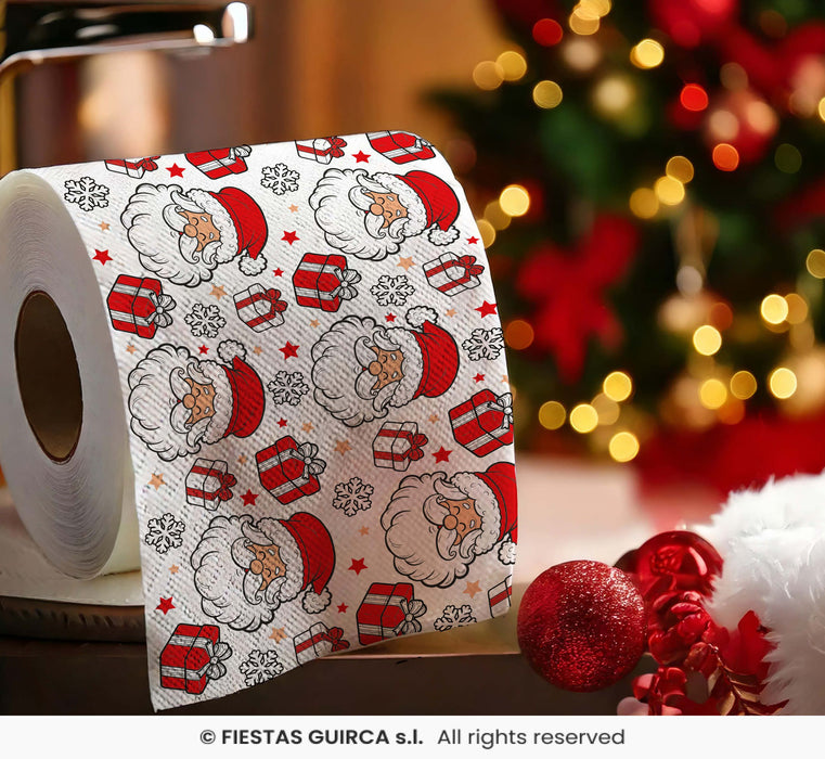 rotolo di carta igienica con volto di babbo natale