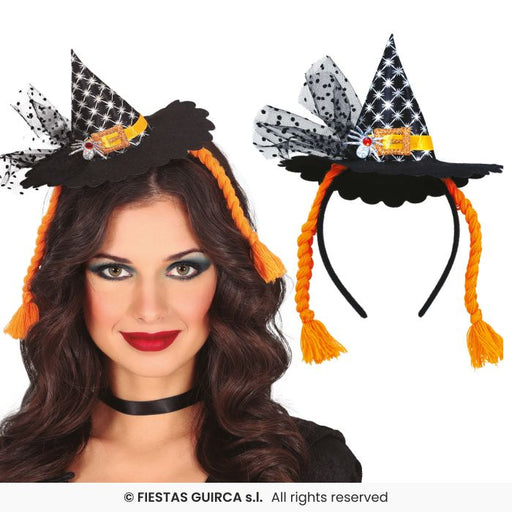 minicappello di halloween con ragno e trecce