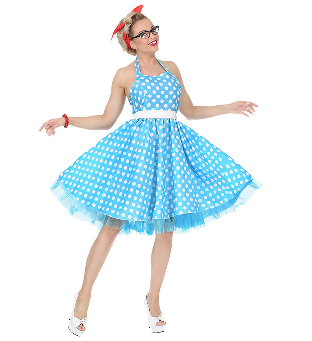 COSTUME DONNA ANNI 50 AZZURRO A POIS