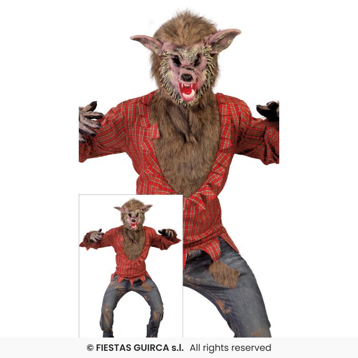 travestimento uomo lupo con petto peloso