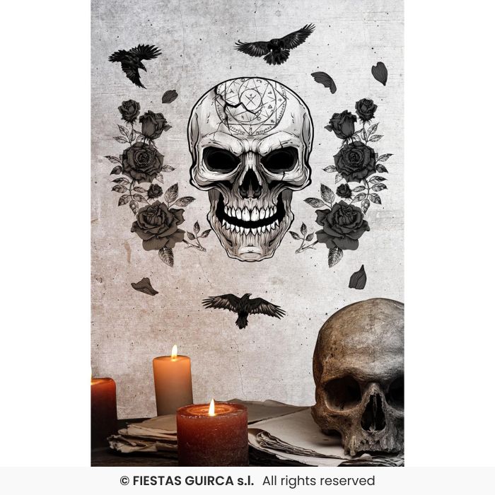 teschio con rose nere adesive