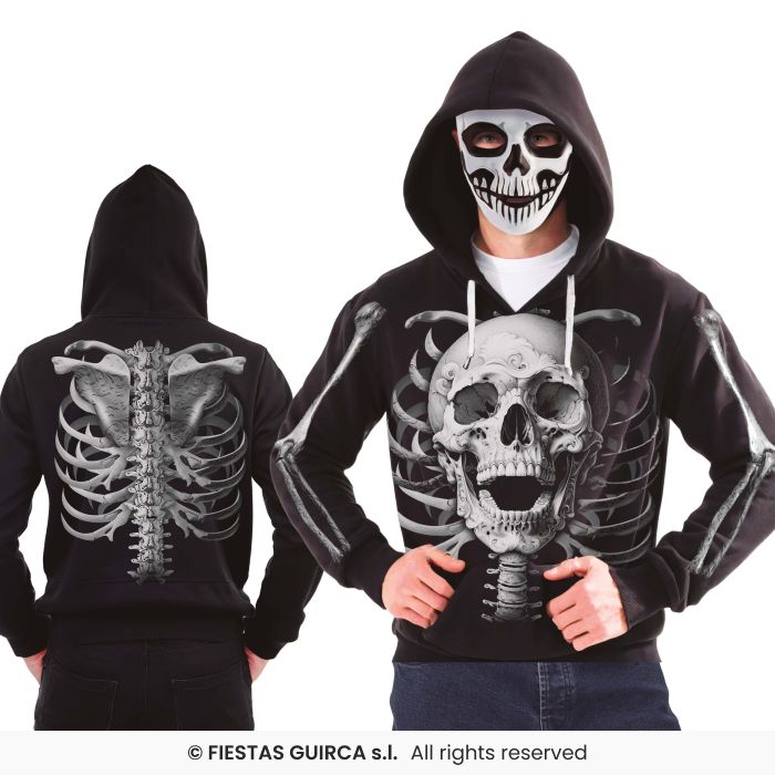 felpa nera con stampa scheletro