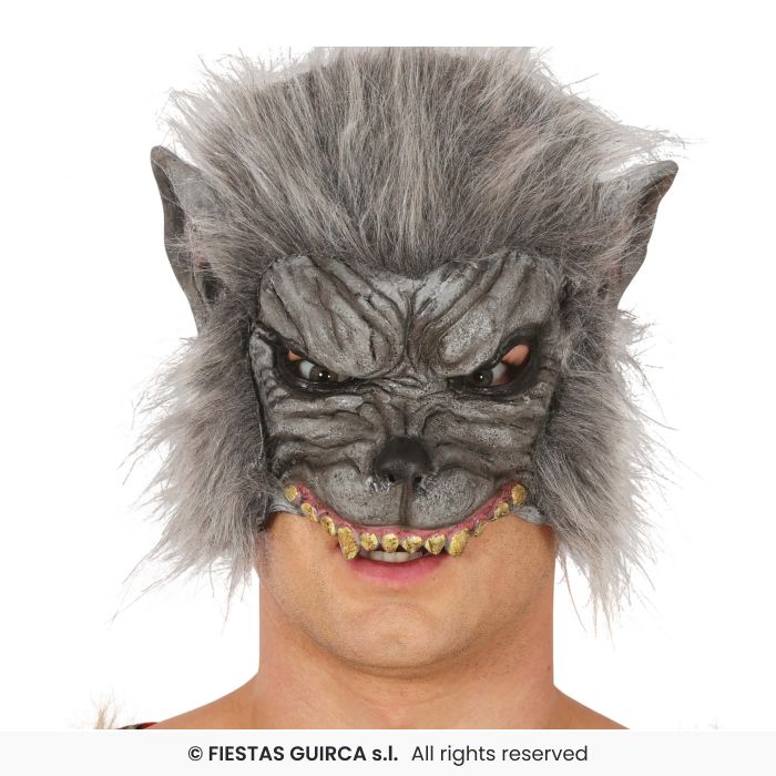 maschera travestimento uomo lupo grigio