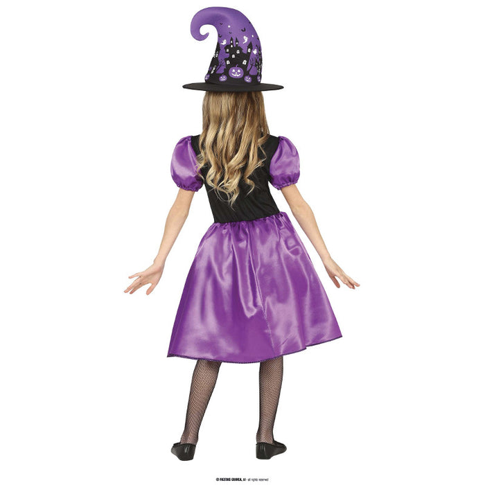 COSTUME DA STREGA VIOLA CON STAMPE DI HALLOWEEN BAMBINA