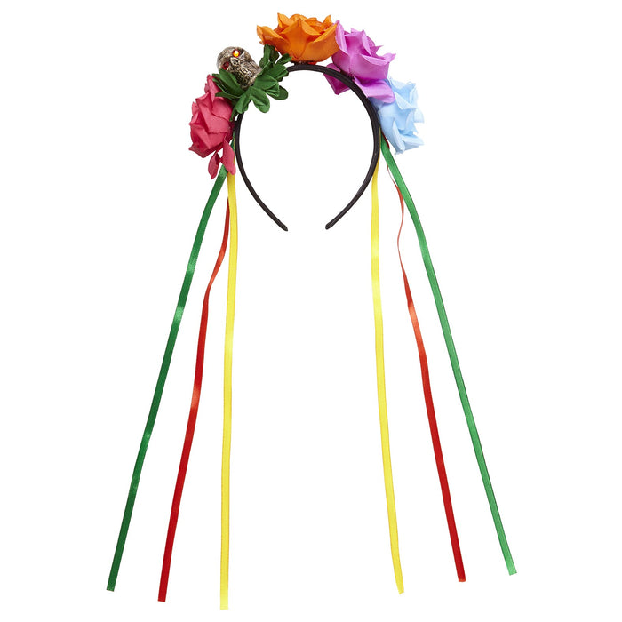 CERCHIETTO 5 ROSE COLORATE CON TESCHIO