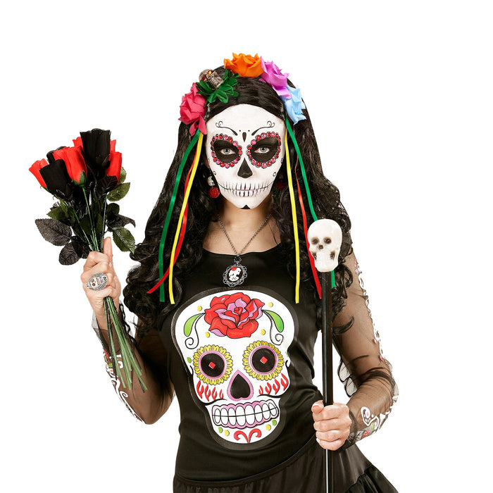 CERCHIETTO 5 ROSE COLORATE CON TESCHIO