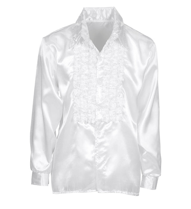CAMICIA IN RASO BIANCO CON VOLANT PER SERATA CABARET