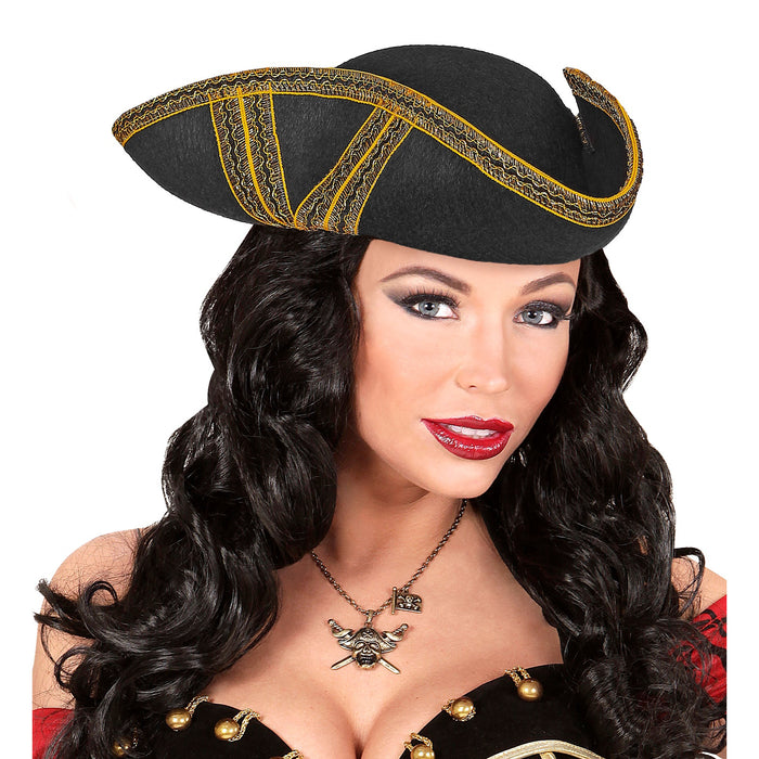 TRICORNO NERO CON PASSAMANERIA ORO