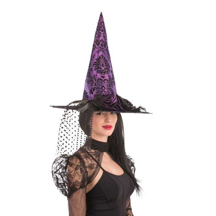 CAPPELLO STREGA TESSUTO VIOLA DAMASCATO