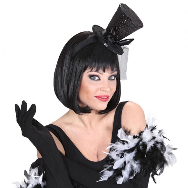 MINI CILINDRO NERO GLITTER SU CERCHIETTO