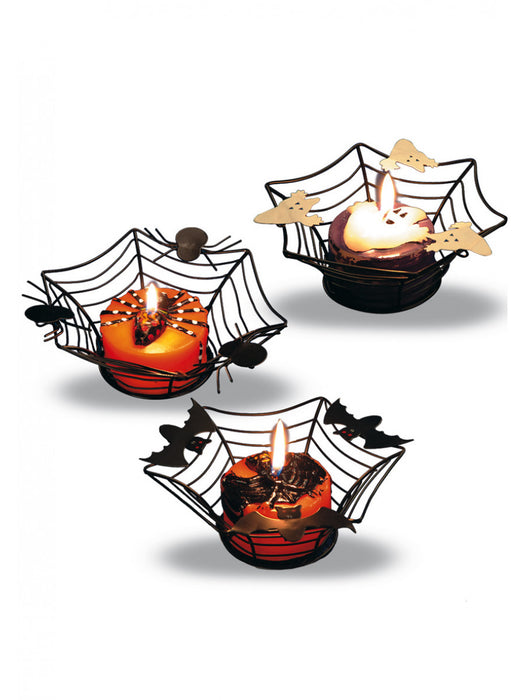 CESTINO IN METALLO CON CANDELA DI HALLOWEEN