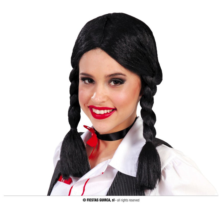 PARRUCCA DA MERCOLEDI' NERA CON TRECCE