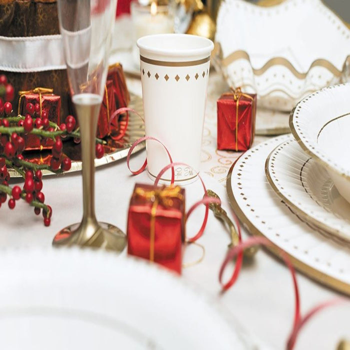 8 BICCHIERI BIANCHI BORDO ORO