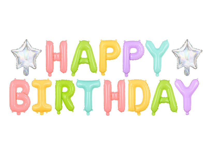 PALLONI LETTERE HAPPY BIRTHDAY PASTELLO