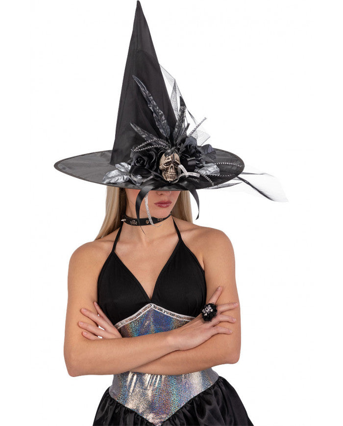 SHUOHONG Cappello Strega Donna e Guanti Lunghi Set, Cappello Halloween con Pendente a Forma di Ragno, Accessori Strega Halloween per Costume per Carnevale, Feste, Teatri