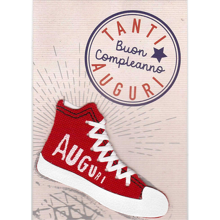 BIGLIETTO BUON COMPLEANNO SNEAKERS ROSSA