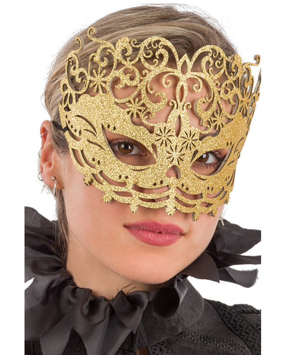 MASCHERA TESSUTO INTAGLIATO GLITTER ORO