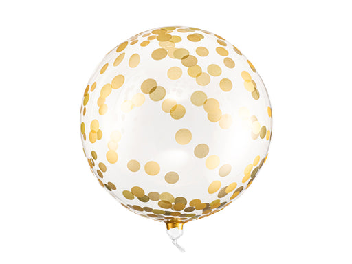 Palloncino rotondo con confetti oro disegnati sulla plastica       