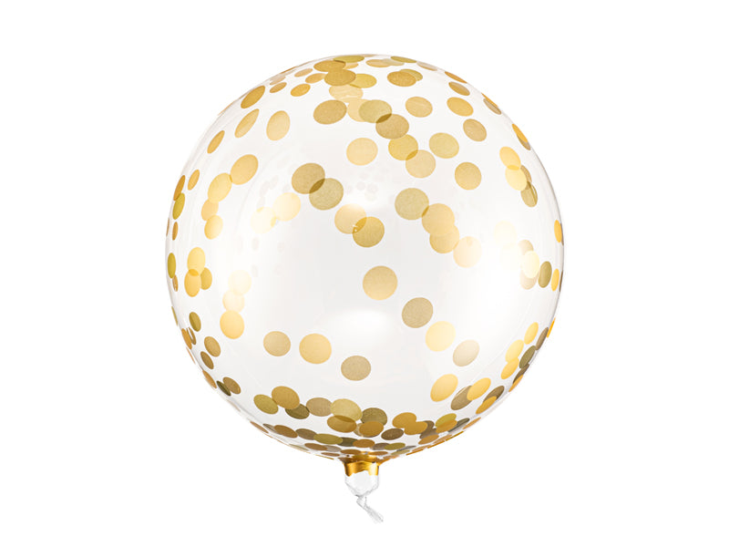 Palloncino rotondo con confetti oro disegnati sulla plastica       
